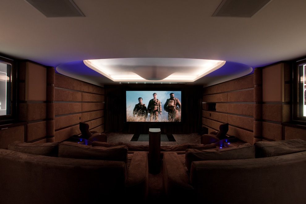 Movie Theater with Couches for a Contemporary Home Theater with a Cushy Seating and Contemporary by Mitchell Berry Architects