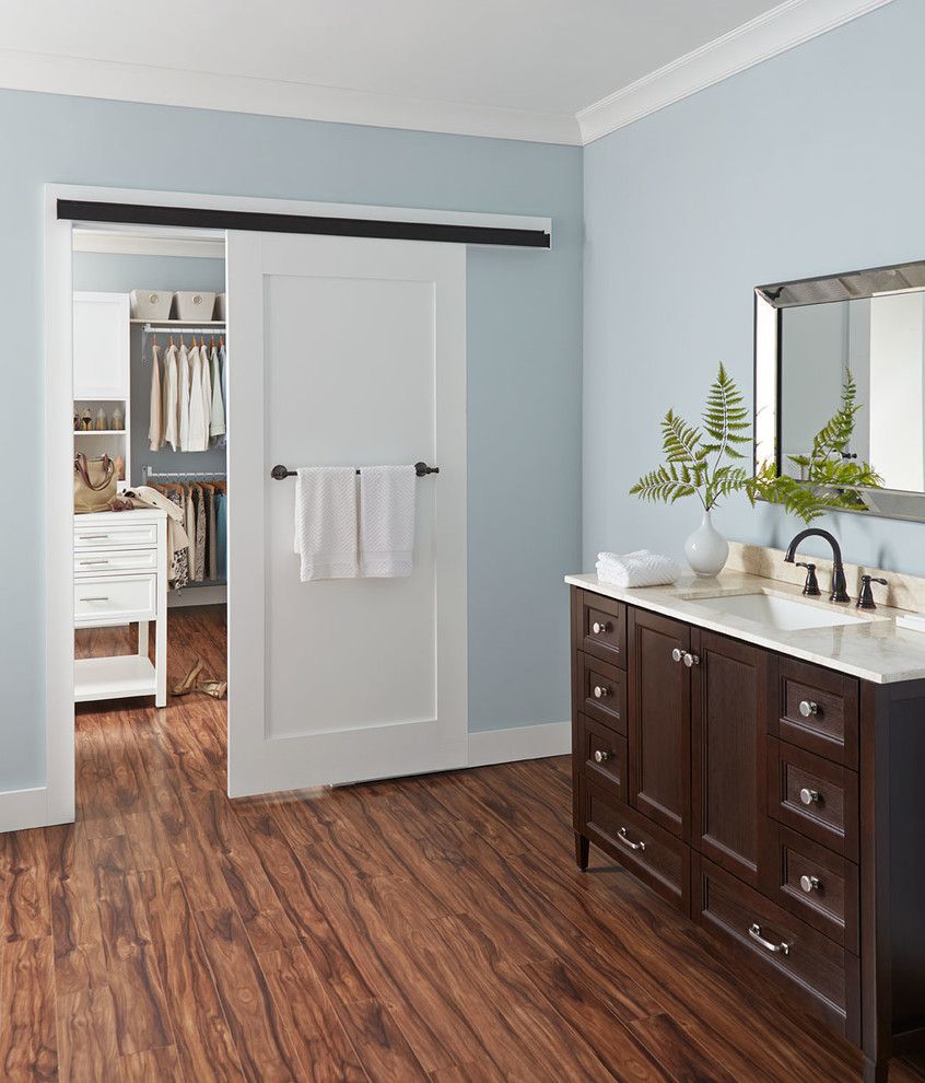 Multi Generational Homes for a Contemporary Bathroom with a Single Vanity and Johnson Hardware by Johnson Hardware