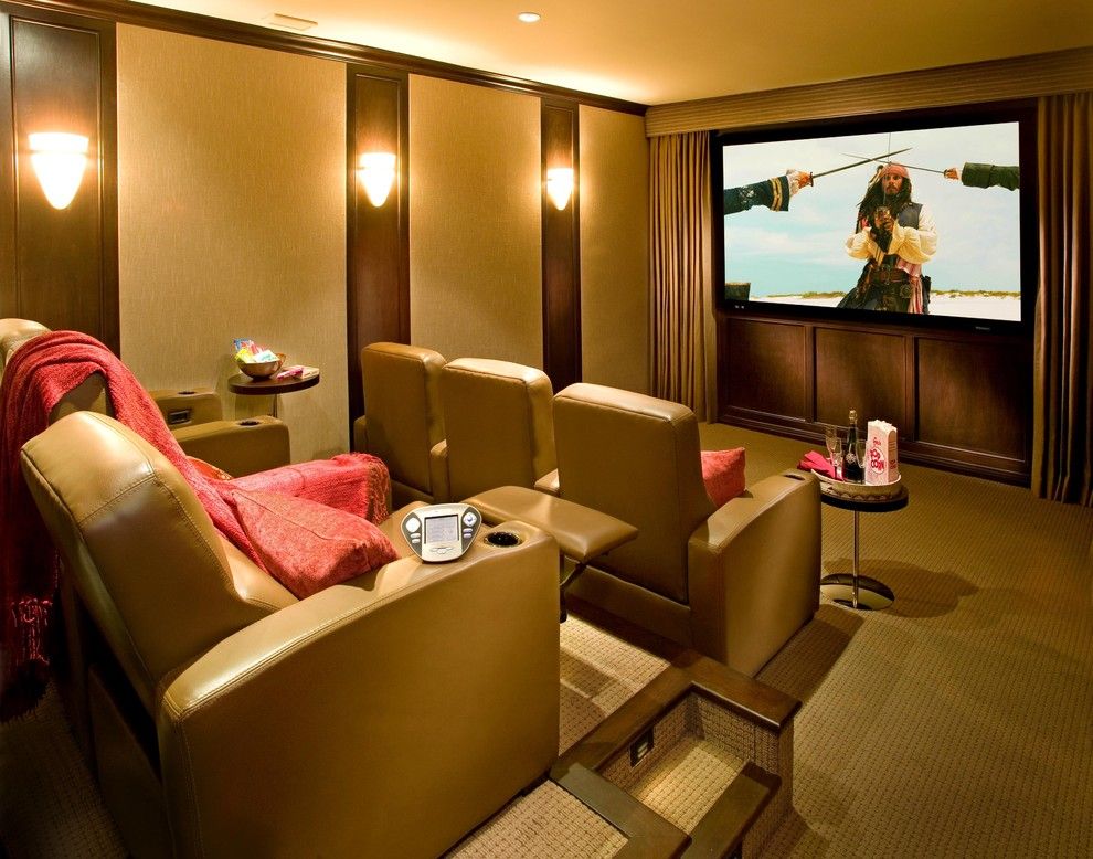 Murfreesboro Movie Theater for a Mediterranean Home Theater with a Leather Recliners and Santa Monica C by Fran Kerzner  Design Synthesis