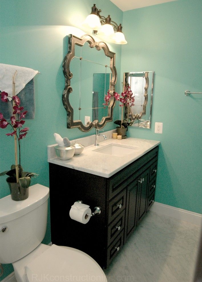 Murrieta Day Spa for a Eclectic Bathroom with a Eclectic and Turquoise Guest Bathroom by Rjk Construction Inc
