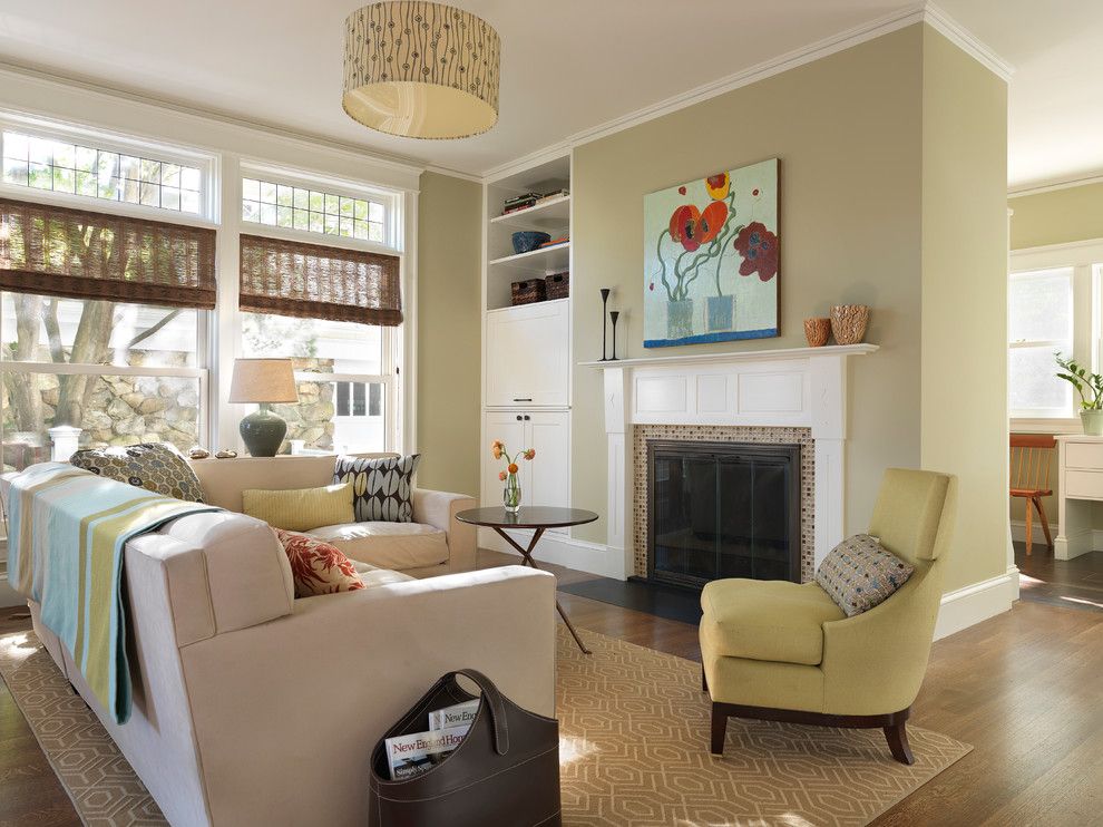 Mythic Paint for a Contemporary Family Room with a Mantel and Family Room by S+H Construction