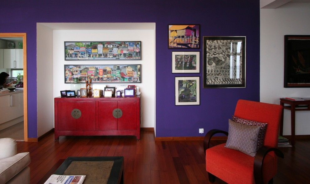 Mythic Paint for a Eclectic Living Room with a Artwork and a Little Splash of Color Here & There! by Jar Design