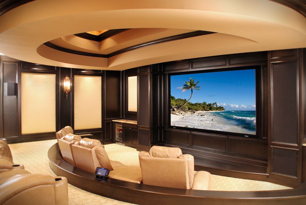 Natick Movie Theater for a Mediterranean Home Theater with a Dark Wood Trim and Norman Residence by Palmieri Builders