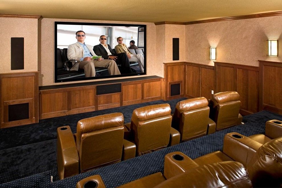 Natick Movie Theater for a Traditional Home Theater with a Blue Carpet and 2008 Halifax Residence by Martha O'hara Interiors