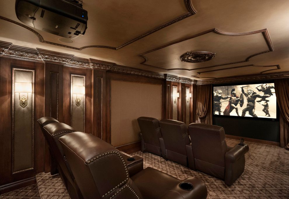 Natick Movie Theater for a Traditional Home Theater with a Theatre Seats and Bloomfield Renovation by Tutto Interiors