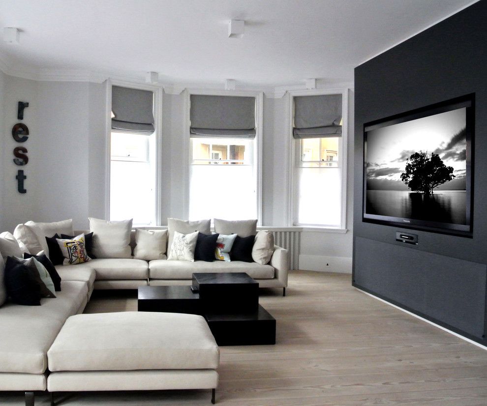 New Braunfels Theater for a Contemporary Living Room with a Home Technology and Wide Screen Luxury by Inspired Dwellings