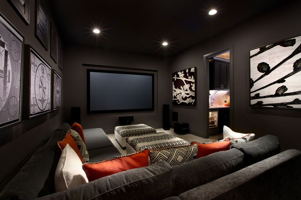 New Canaan Movie Theater for a Contemporary Home Theater with a Contemporary and Monticello Homes 2013 Cibilo Canyon Parade of Homes by Mary Dewalt Design Group