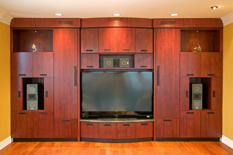 Newark Screens for a Modern Home Theater with a San Jose and Media Room by Dickinson Cabinetry