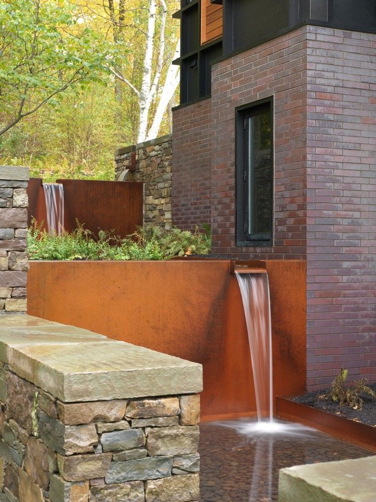 Nichols Hills Ok for a Contemporary Landscape with a Waterfall and Shelburne Water Feature by Church Hill Landscapes, Inc.