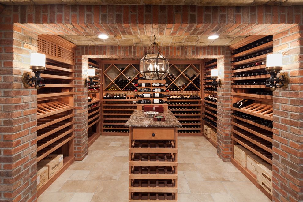 Nichols Hills Ok for a Traditional Wine Cellar with a Wood Kitchen Island and Short Hills Wine Cellar by Washington Valley Cellars