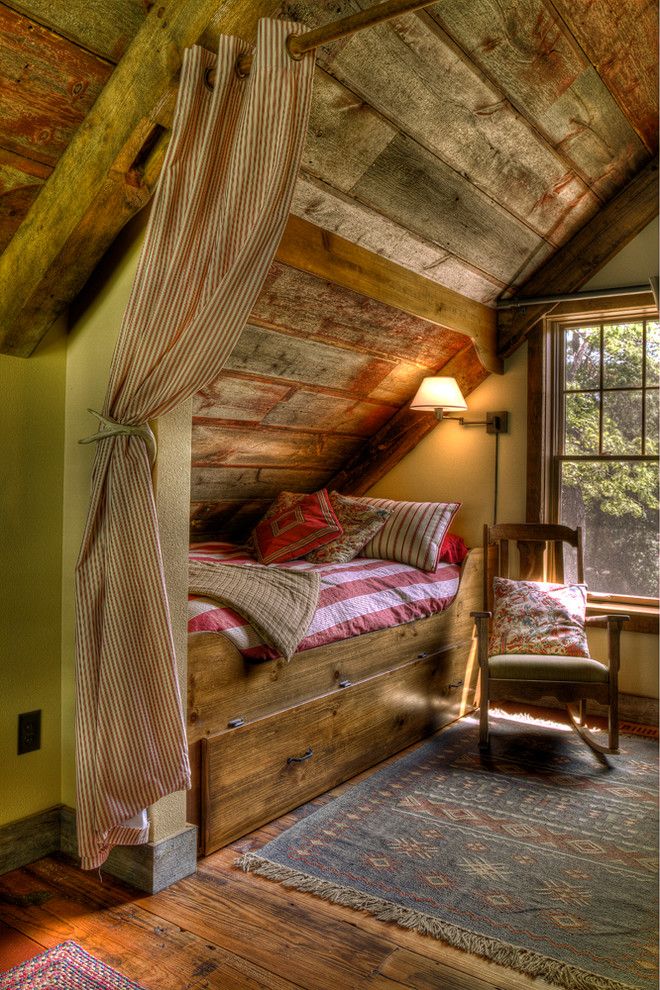 North Country Storage Barns for a Rustic Bedroom with a Wood Ceilings and Sleeping Nook by Lands End Development   Designers & Builders