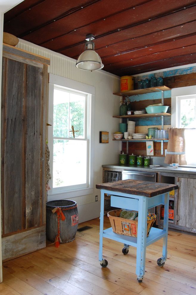 North Country Storage Barns for a Shabby Chic Style Kitchen with a Kitchen Window and My Houzz: Colorful Vintage Finds Fill a Chic Modern Farmhouse by Corynne Pless