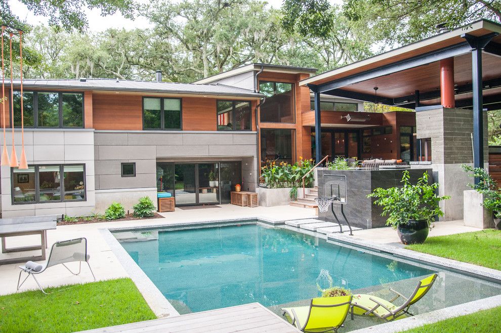 Outdoor Basketball Courts Near Me for a Contemporary Pool with a Outdoor Living and Contemporary Backyard Pool by Blue Haven Pools & Spas   Charleston