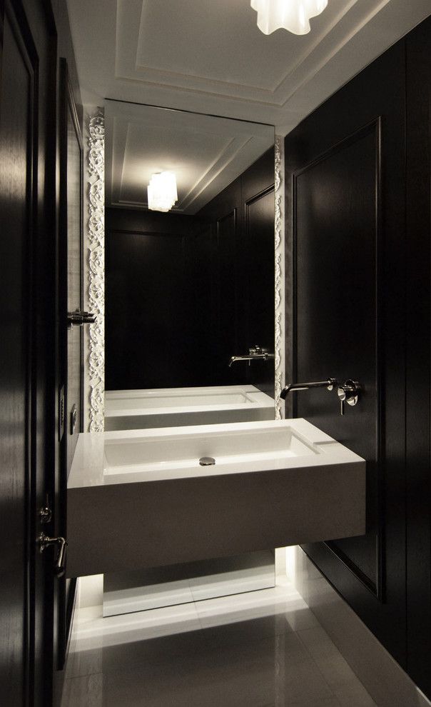 Outlok.com for a Contemporary Bathroom with a Dark Walnut Wood Panelling and Powder Room by Dspace Studio Ltd, Aia