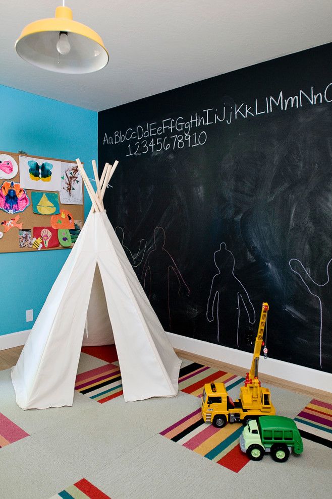 Painting Particle Board for a Eclectic Kids with a Modern Playroom and Modern Eclectic by J Manning Studio