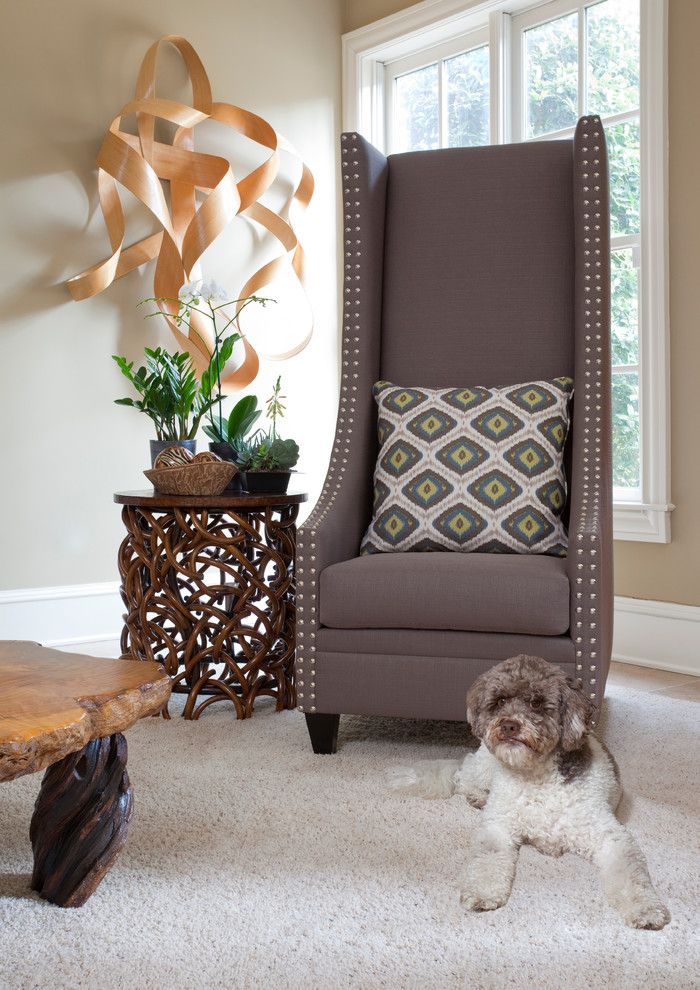 Palecek for a Transitional Family Room with a Drum Side Table and Atlanta Residence Basement by Robin Lamonte/rooms Revamped