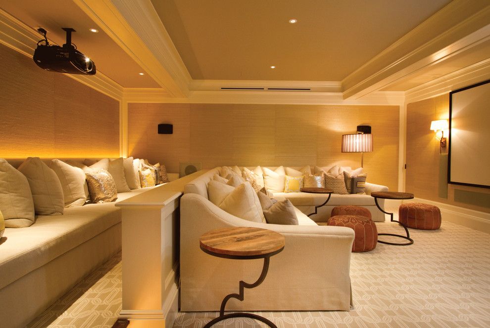 Palisades Movie Theater for a Contemporary Home Theater with a Tan Leather Pouf and Contemporary Home Theater by Adbcinc.com