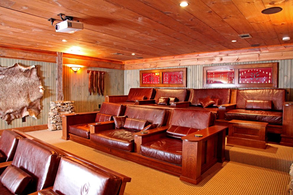 Palisades Movie Theater for a Rustic Home Theater with a Pine Paneling and Lakeside Lodge by Appalachian Antique Hardwoods