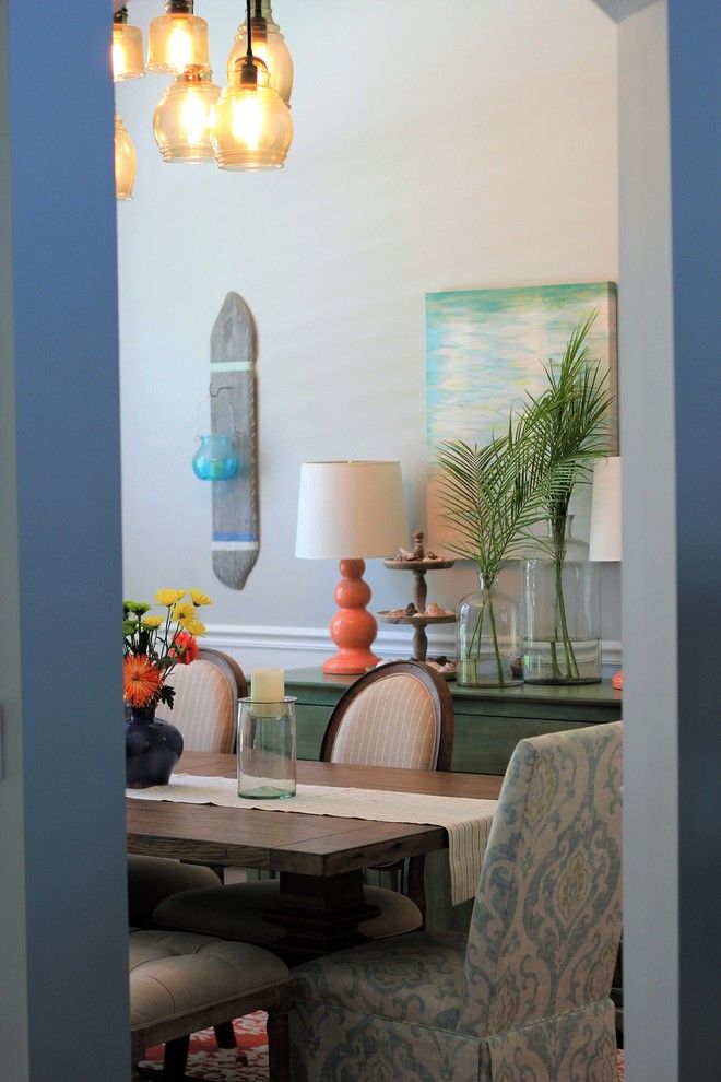 Palm Frond for a Beach Style Dining Room with a Gray Walls and Coastal Contemporary Dining Room   Fleming Island by Elizabeth Hall Designs, Llc