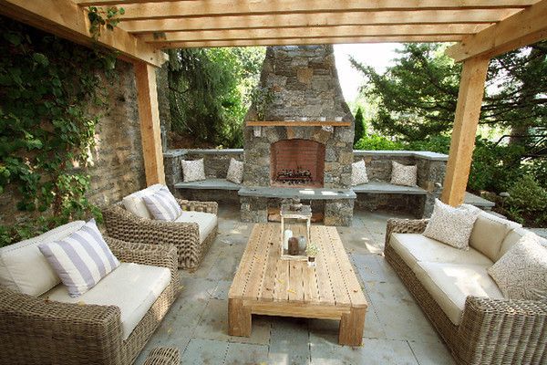 Paoli Furniture for a Traditional Patio with a Stone Fireplace and Outerspaces, Inc by Paoli Design Center