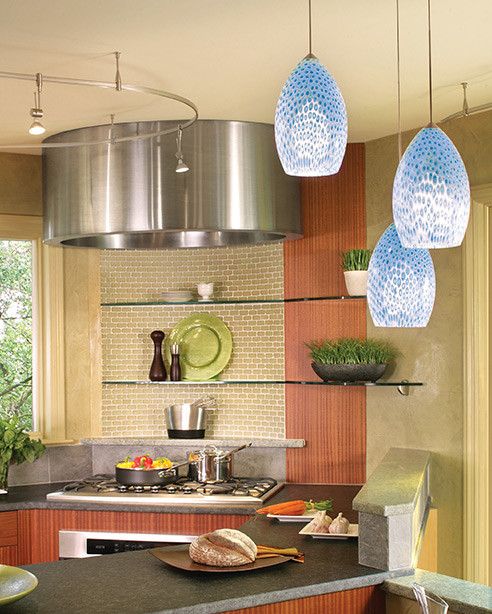 Paramus Lighting for a Contemporary Kitchen with a Monorail and Kitchen Lighting Fixtures by Lightwaves Nj