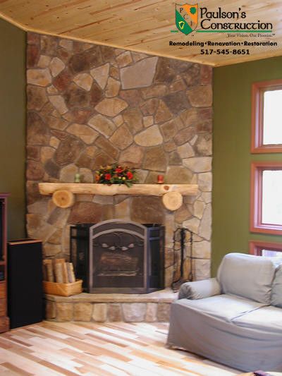 Paulson Tours for a Rustic Family Room with a Fireplace Mantels and Misc Projects by Paulson's Construction, Inc