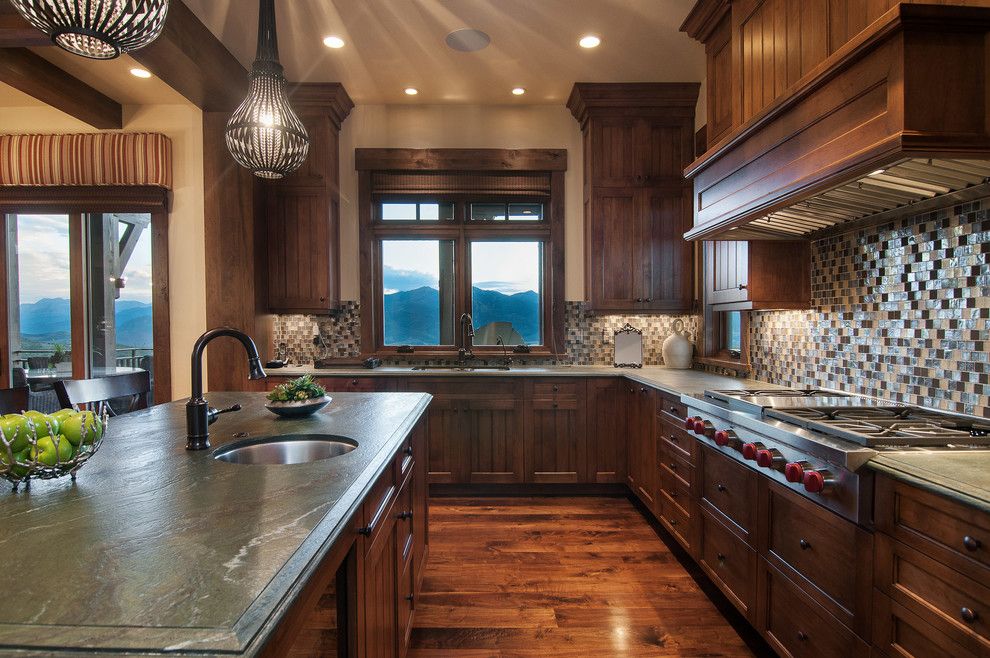 Perry Homes Utah for a Rustic Kitchen with a Multi Color Backsplash and 2013 Park City Showcase of Homes by Utah Home Builder, Cameo Homes Inc. by Cameo Homes Inc.