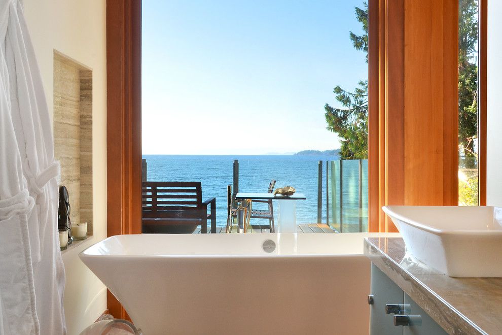 Pf Changs Waterfront for a Contemporary Bathroom with a Picture Window and Davis Bay by Streamline Design Ltd.   Kevin Simoes