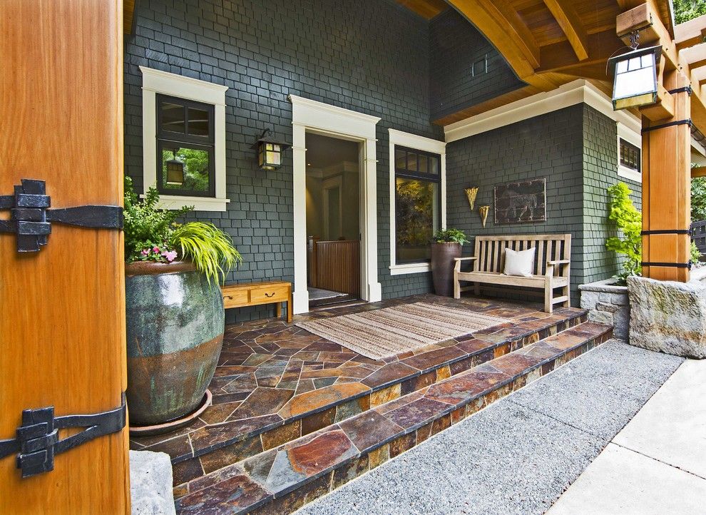 Pf Changs Waterfront for a Traditional Porch with a Wood Bench and Traditional Porch by Shulerarchitecture.com