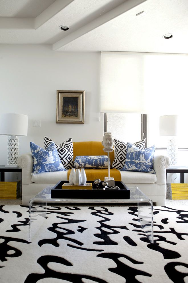Phase2 for a Modern Living Room with a Toile and Black + White Office by Caitlin Wilson Design