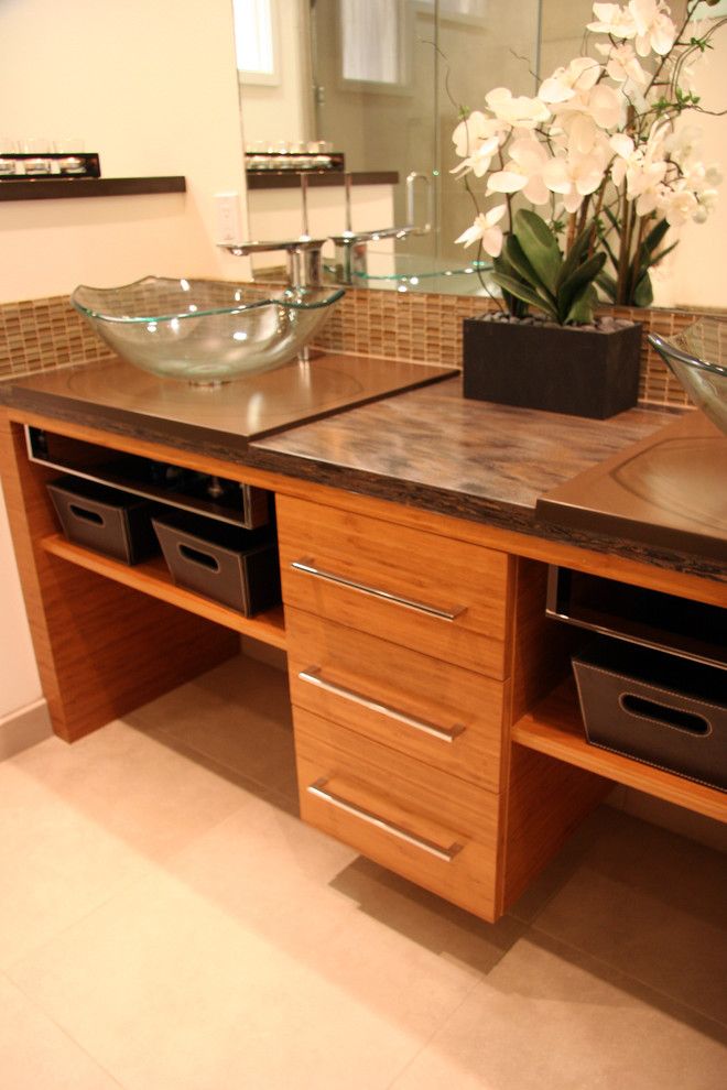 Phinney Ridge for a Asian Bathroom with a Crystal Cabinets in Carbonized Bamboo and Westchester Lagoon (Anchorage) Master Bath by Chanelle M Woodis