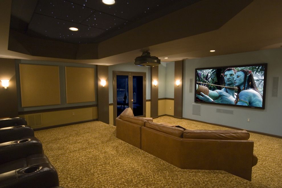 Phipps Movie Theater for a Contemporary Home Theater with a Paneling and Unique, Custom Theater Seating   Light & Bright by Gramophone