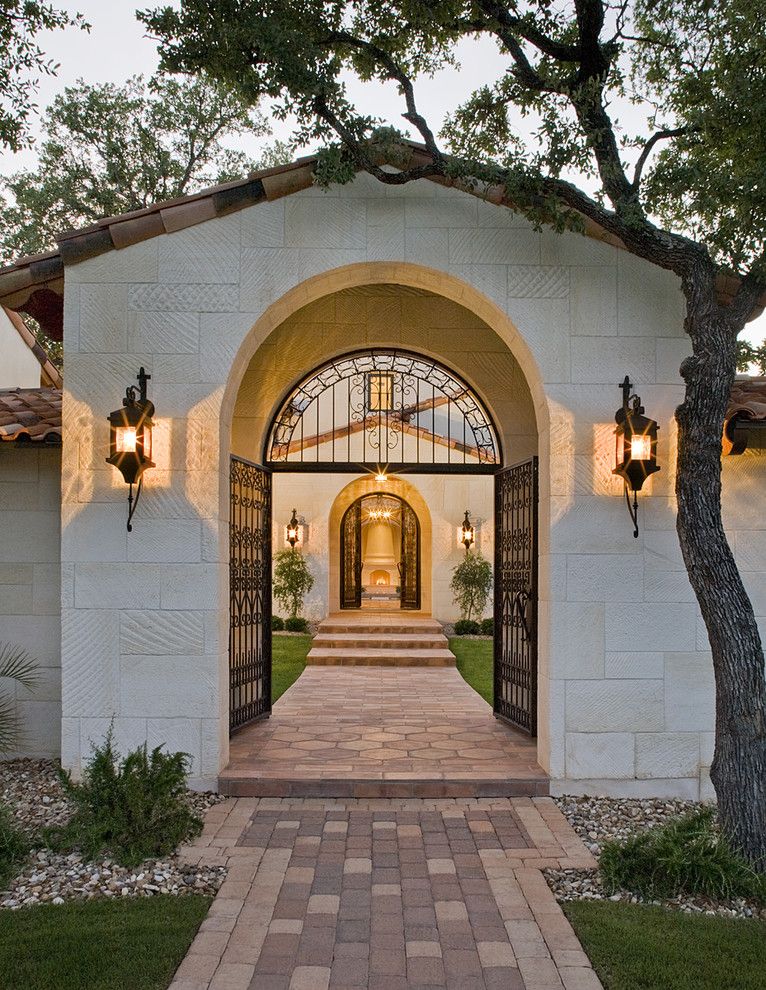 Pickleball Court Dimensions for a Mediterranean Entry with a Tile Roof and Marly Way Entry by Jon Luce Builder