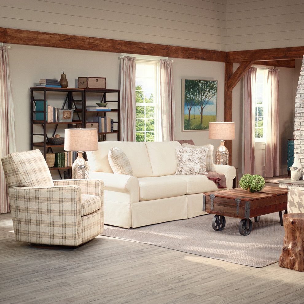 Pinecone Hill for a Farmhouse Living Room with a Plaid Armchair and La Z Boy by La Z Boy