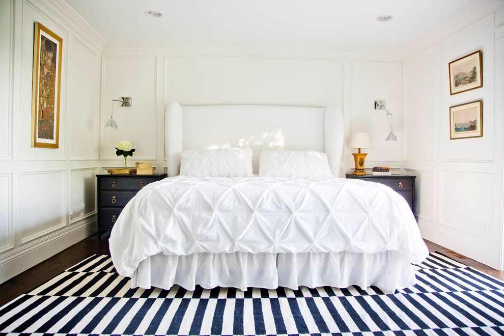 Pintuck for a Transitional Bedroom with a Brass Hardware and Graphic Master Bedroom by White + Gold Design