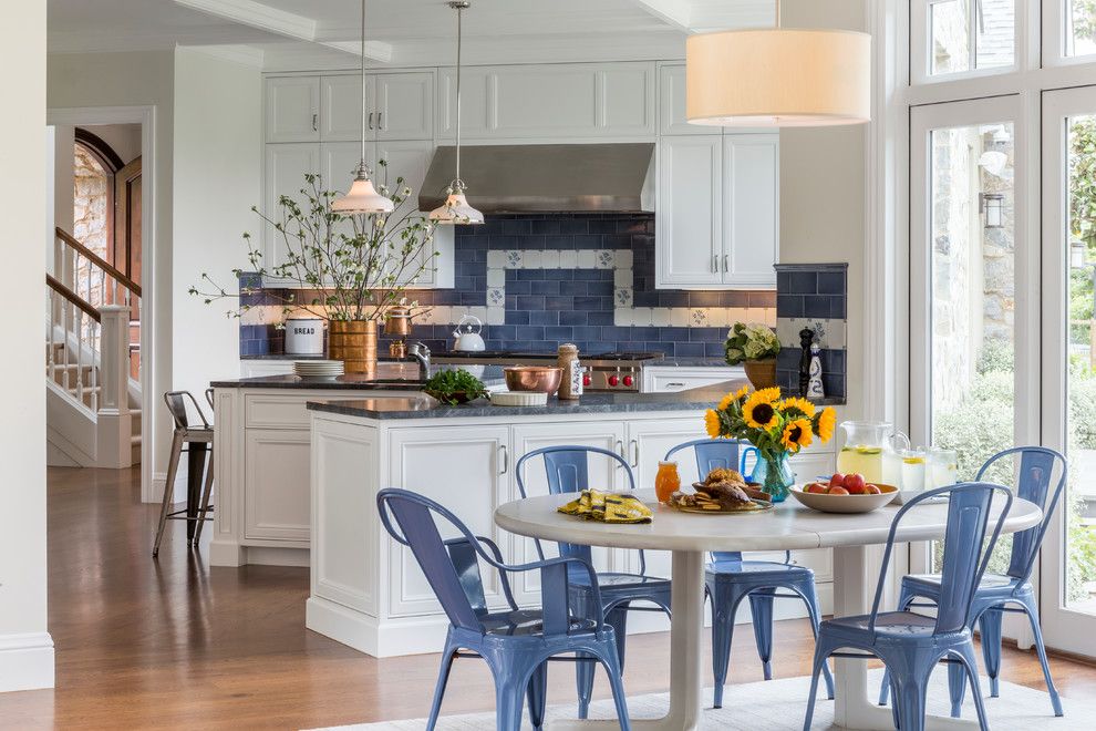 Planting Sunflowers for a Traditional Kitchen with a Blue Dining Chairs and Soft Traditional in Sonoma by Alden Miller Interiors