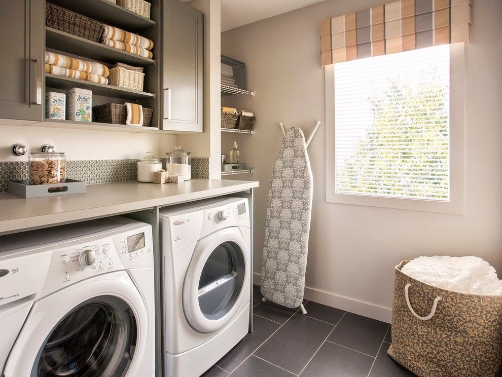 Plumbers Supply Louisville for a Transitional Laundry Room with a Wicker Baskets and Farm House Fresh Show Home for Hopewell Residential by Wise Home + Design