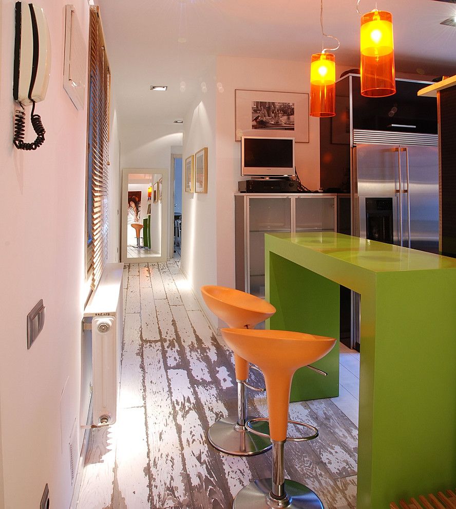 Plywood Plank Floor for a Contemporary Hall with a White Painted Wood Floor and Hall and Office Bar by Isolina Mallon Interiors