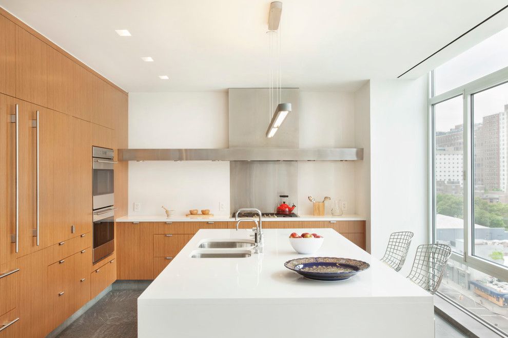 Poltrona Frau for a Contemporary Kitchen with a Ipe and High Line Penthouse, New York, Ny by Billinkoff Architecture Pllc