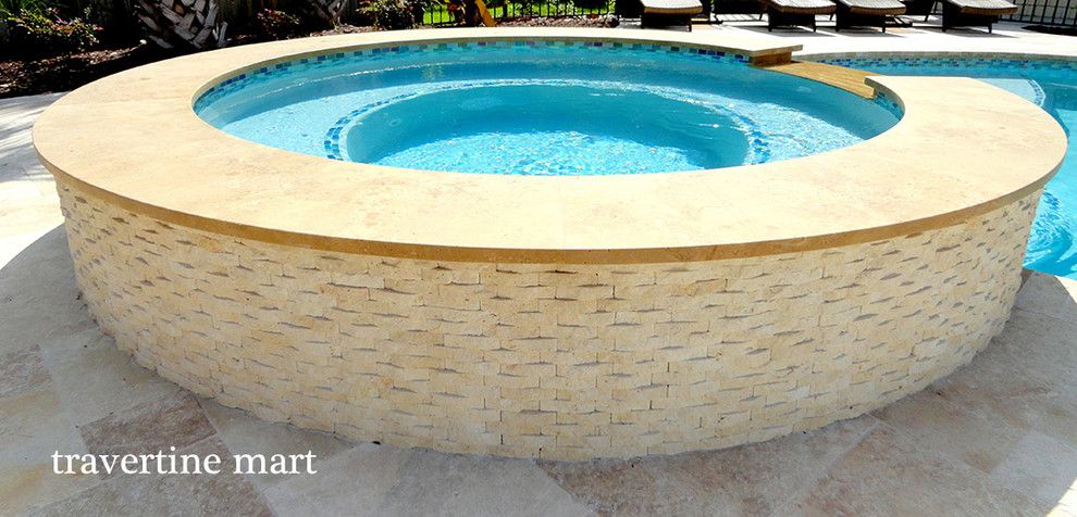 Pool Mart for a Rustic Pool with a Outdoor Tiles and Roman Walnut Blend Travertine Pavers by Travertine Mart