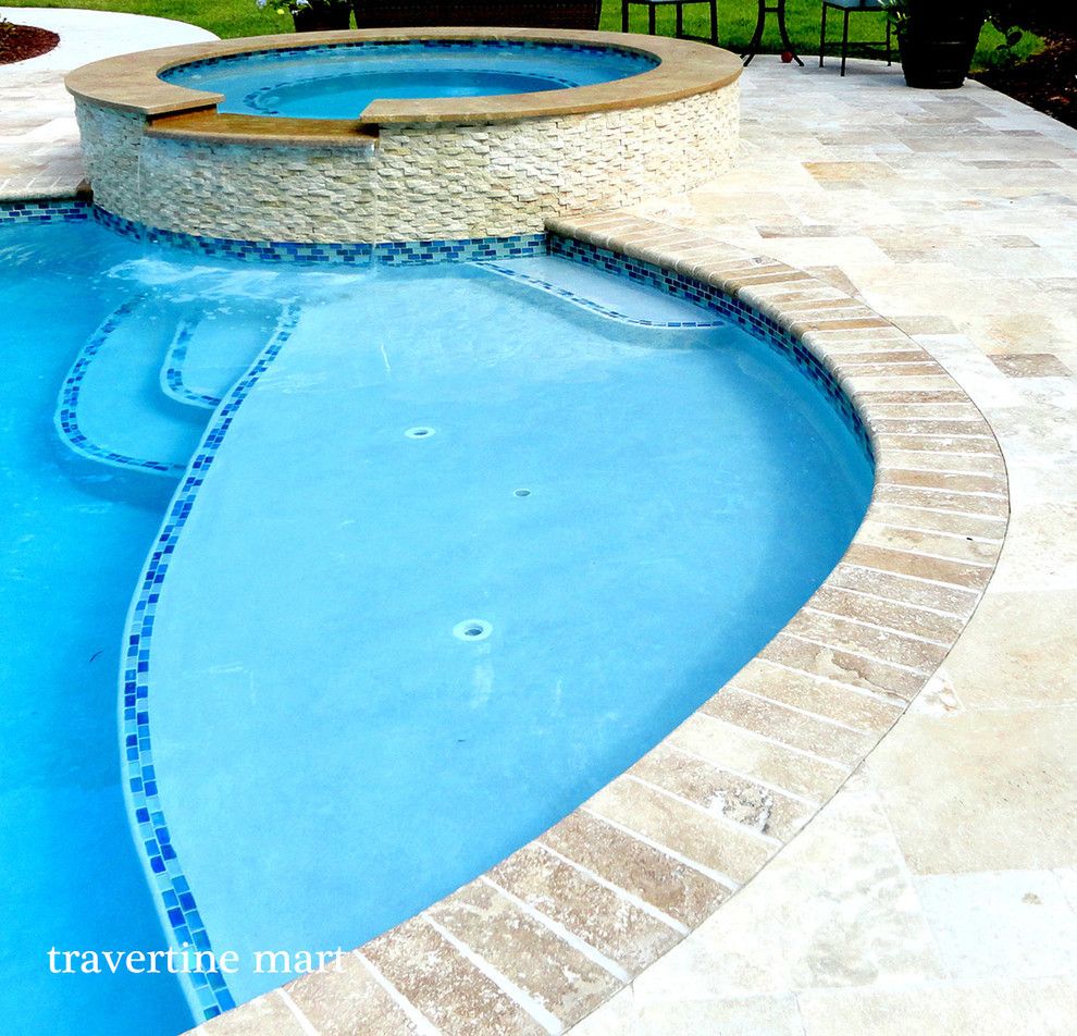 Pool Mart for a Rustic Pool with a Roman Walnut Travertine and Roman Walnut Blend Travertine Pavers by Travertine Mart