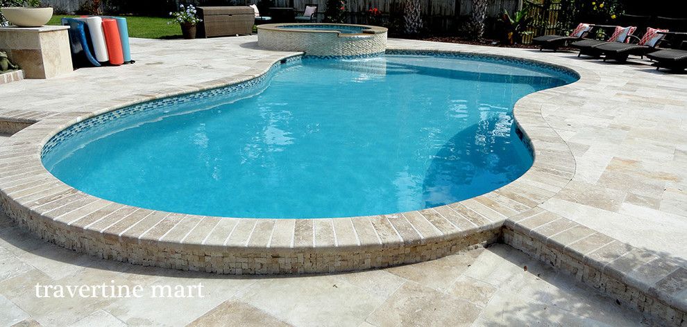 Pool Mart for a Rustic Pool with a Travertine and Roman Walnut Blend Travertine Pavers by Travertine Mart