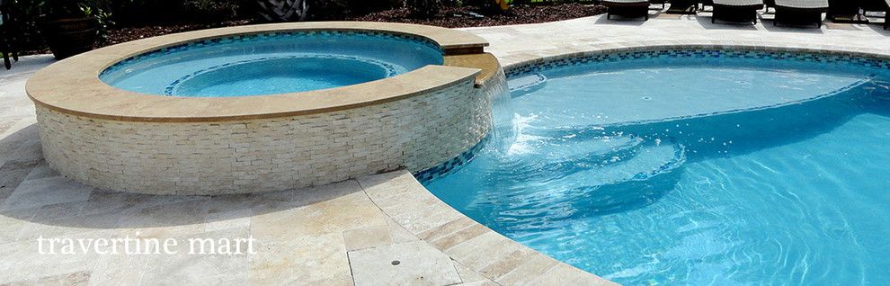 Pool Mart for a Rustic Pool with a Travertine and Roman Walnut Blend Travertine Pavers by Travertine Mart
