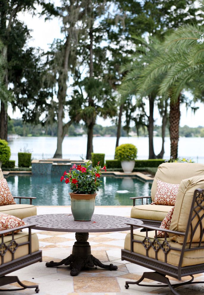 Pool World Spokane for a Beach Style Patio with a Pedestal Table and Preserve Point by Anne Rue Interiors