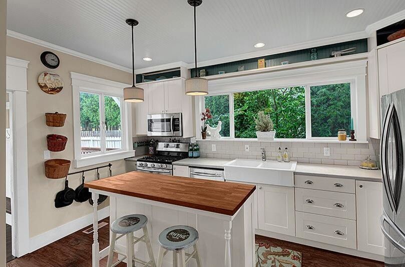 Popcorn Ceilings for a Farmhouse Kitchen with a Ikea Kitchen Laminate Counters Butcher Block Island Farmhous and Cottage Home by Missyslair