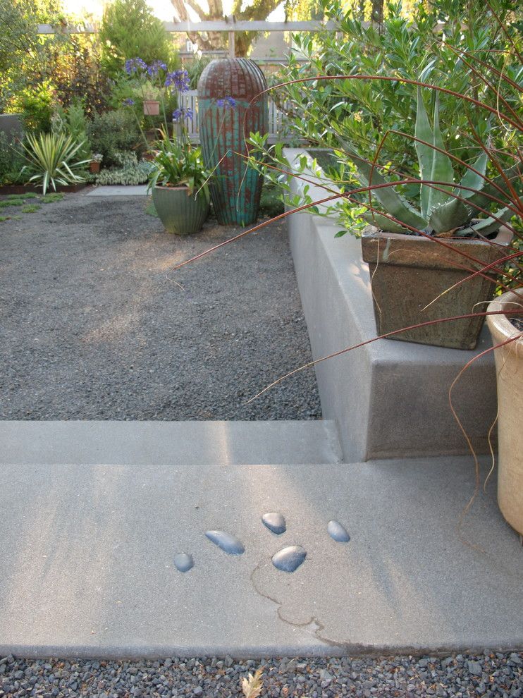 Portland Sand and Gravel for a Eclectic Landscape with a Acid Etched Concrete and Elizabeth and Linda's Yard Renovation by Landscape East & West