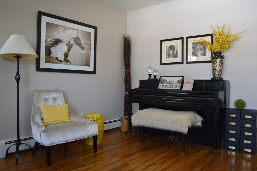 Pottery Barn Outlet Lancaster for a Transitional Spaces with a Yellow Pillow and Geometric Living Room by Patriciacinque