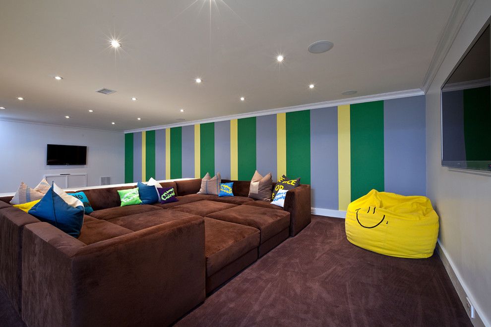 Poway Movie Theater for a Contemporary Basement with a Vertical Stripes and Basement by Cara Woodhouse Interiors Llc