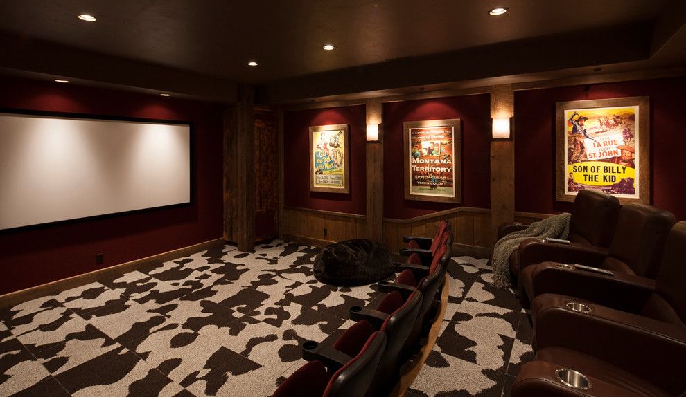 Poway Movie Theater for a Rustic Home Theater with a Recliner Chairs and Montana Family Compound by Shannon Callaghan Interior Design