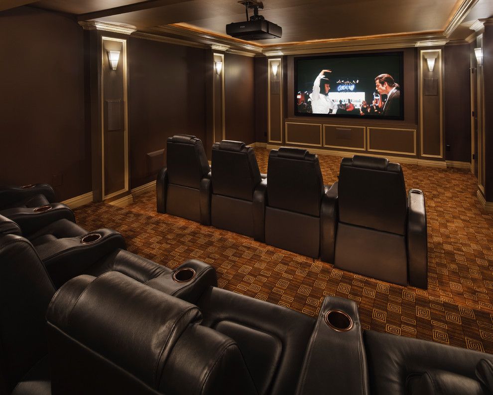 Poway Movie Theater for a Traditional Home Theater with a Traditional and Modern Marvel by Creative Design Construction, Inc.